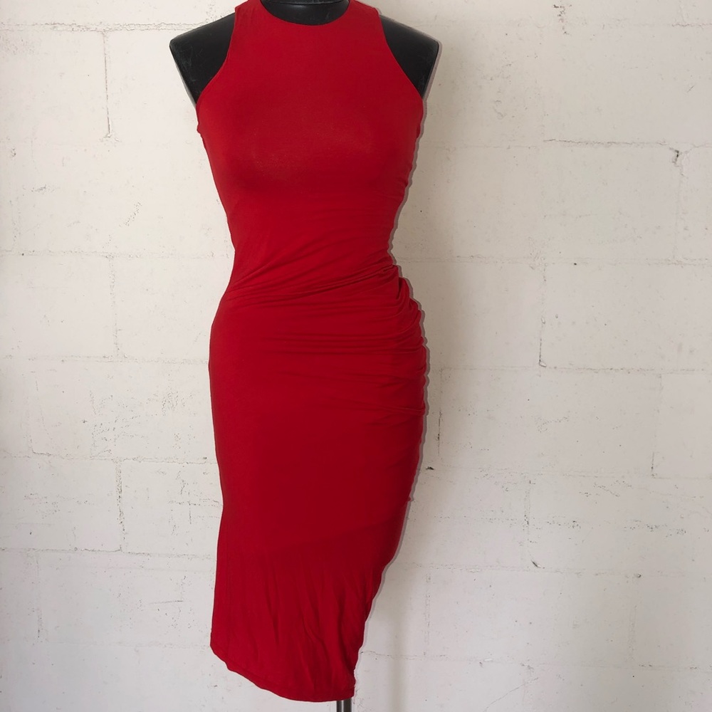 Olivaceous Ruched Asymmetrical Bodycon Dress